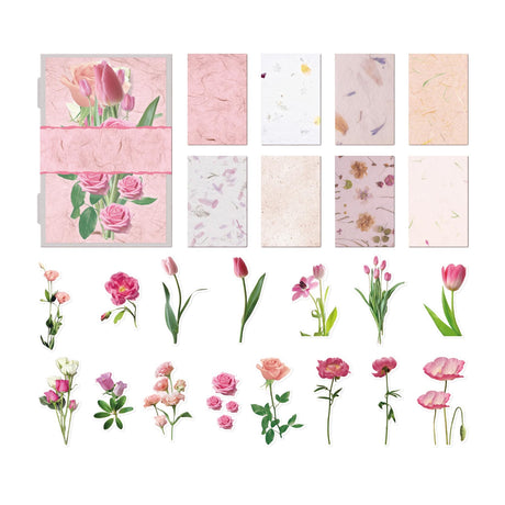 Teozeqe 31 PCS Premium Flower Scrapbook Kit – Big Realistic Floral PET Stickers & Vintage Paper for DIY Crafts, Bullet Journals & Scrapbooking 3 x 4.7 (Light Pink Fragrance) Teozeqe