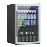 Erivess 4.5 Cubic Feet Mini Fridge, 145 Can Freestanding Beverage Refrigerator with Glass Front Door for Soda, Beer Under Counter Drink Refrigerator with Adjustable Shelves and Digital Display(Silver) Erivess