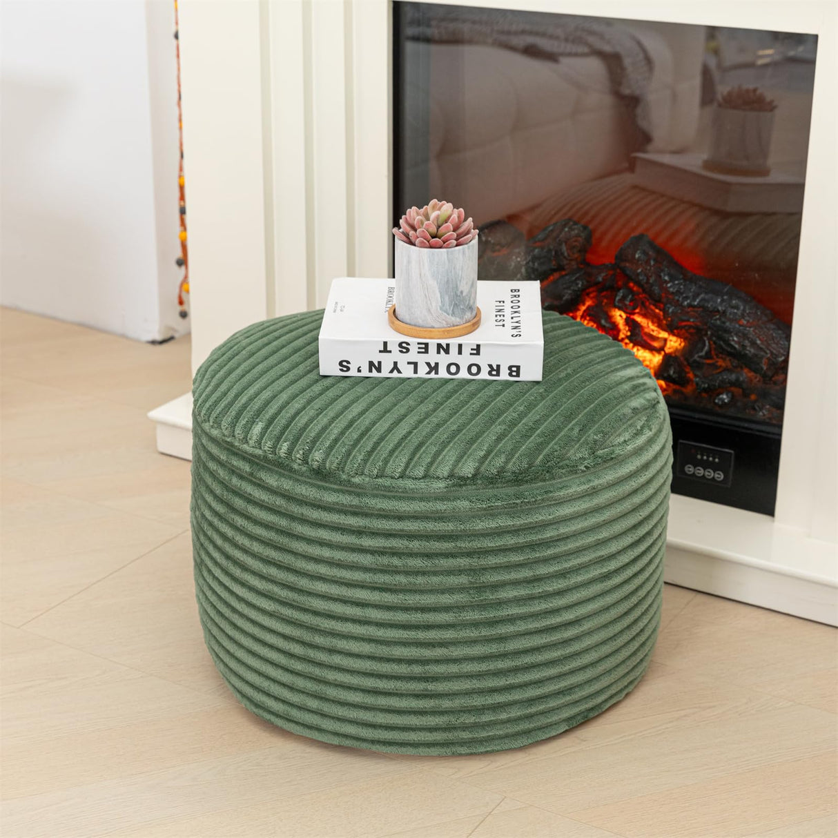Stuffed Pouf Ottoman with High Density Foam Filler Plush Fiber Ottoman Poufs Pouf Stool Ottoman Round Foot Stool Storage Ottoman 20 x 12 Inches Floor Pouf Ottoman Foot Rest for Living Room Green AbunHeri