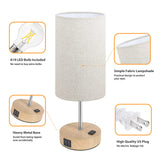 Bedside Table Lamps with 2 USB Charging Ports & AC Outlet, Set of 2 Touch Control Wooden Base Nightstand 3-Way Dimmable Lamps with Beige Fabric Shade for Bedroom, Living Room, A19 E26 Bulbs Included Brightever