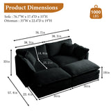 76.7" Deep Seat Sectional Cloud Sofa with 2 Ottomans & Soft Pillows, Loveseat Modular Couch for Living Room, Apartment, Small Space, Black Chenille Tmsan