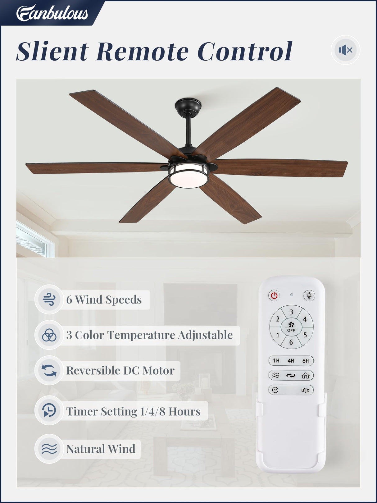 Fanbulous 65 Inch Ceiling Fans with Lights, Farmhouse Large Ceiling Fans with Remote, Black&Brown Modern Ceiling Fan with LED Light, Quiet DC Motor for Living Room, Bedroom, Kitchen, Indoor Fanbulous