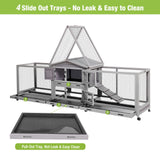 Rabbit Hutch Bunny Cage Indoor & Outdoor Rabbit Cage on Wheels, Large Guinea Pig Cage with 4 Deep No Leakage Pull Out Trays - 93.7" GUTINNEEN