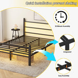 Gohapnis Full Size Bed Frame with Headboard and Footboard,Black Metal Platform Bed Frames with LED Lights and USB Charging Station,Heavy Duty Metal Slats,No Box Spring Needed,Sturdy&Noise Free Gohapnis