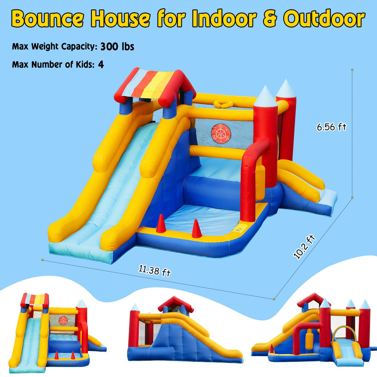 Inflatable Bounce House for Kids Outdoor 9 in 1 Large Bounce Castle for Toddlers Indoor Backyard Big Jump Bouncy House with Blower, Two Slide, Ball Pit, Basketball, Boxing, Climbing, 11.38x10.2FT AONESY