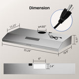 FIREGAS Range Hood 36 Inch Under Cabinet, Ducted/Ductless Convertible Kitchen Hood with 3 Speed Exhaust Fan, 300 CFM, LED Lights, Stainless Steel Vent Hood for Kitchen FIREGAS