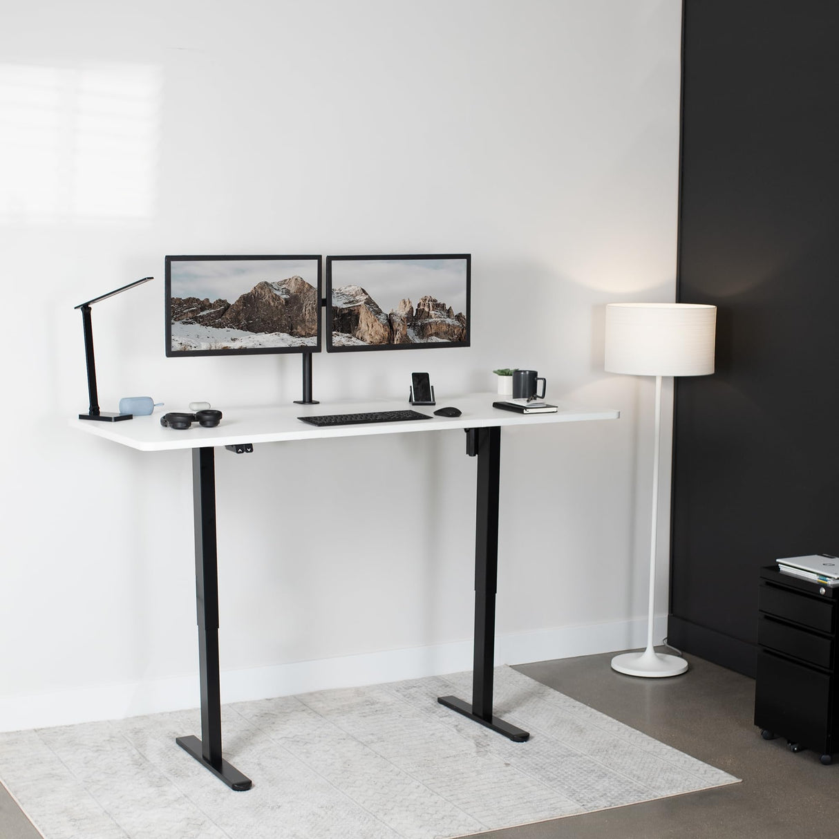 VIVO Electric Height Adjustable 71 x 30 inch Stand Up Desk, Active Workstation with White Table Top, Black Frame, 2 Button Controller, DESK-KIT-0B7W VIVO
