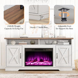 AMERLIFE 63" Farmhouse TV Stand with 26" Fireplace, for TVs up to 73", Media Entertainment Center with Adjustable Shelf & Barn Doors, Rustic TV Console Cabinet for Living Room, Rustic Oak & White AMERLIFE