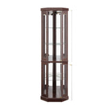 HRVEOCEI Curio Cabinet with Lighted, Display Cabinet with Glass Doors, Corner China Cabinet with Tempered Adjustable Glass Shelves & Carved Decoration(Dark Cherry, Tall) HRVEOCEI
