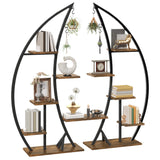 YITAHOME Tall Bookshelf with LED Light, Artistically Designed Crescent-Shaped Bookshelf with 10-Tier Shelves, Corner Bookcase Open Display Rack for Home Office, Bedroom YITAHOME