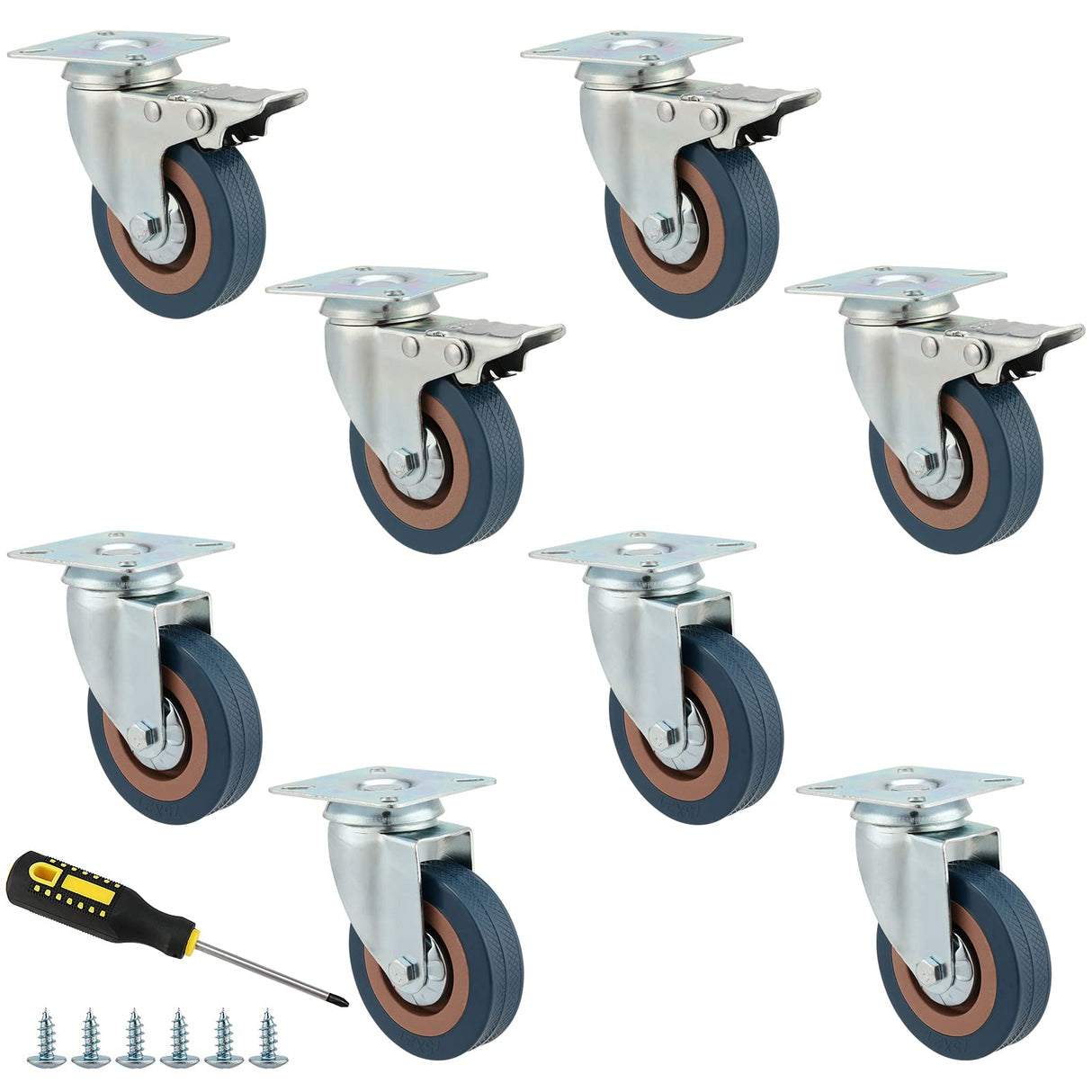 MOUYAT 8 Pack 3 Inch Caster Wheels Set, 880lb Capacity 4 with Lock Brake Heavy Duty Swivel Plate Casters, 360 Degree Caster Wheels for Furniture, Workbench, Movers Dollies MOUYAT