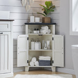 ACCOHOHO Corner Bathroom Cabinet, Farmhouse Small Corner Cabinet with Barn Door & Adjustable Shelf, Corner Kitchen Cabinet, Storage Cabinet for Bathroom, Kitchen, Living Room, Off White ACCOHOHO