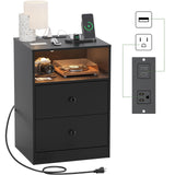 AYEASY Night Stand with Charging Station, LED Wood Black Nightstand Bedside Table with 2 USB Ports & Outlets, Nightstands with 2 Large Drawers, End Side Table Dresser with Storage Shelf for Bedroom. AYEASY