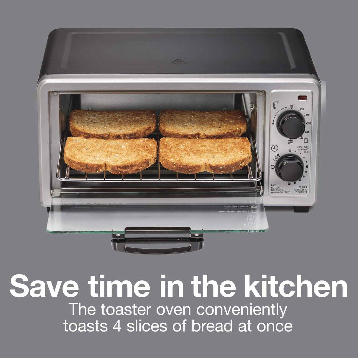 Proctor Silex 4 Slice Countertop Toaster Oven, Multi-Function with Bake, Toast and Broiler, 1100 Watts, 30 min timer and auto-shutoff, Includes Backing Pan and Rack, Black and Silver (31260) Proctor Silex