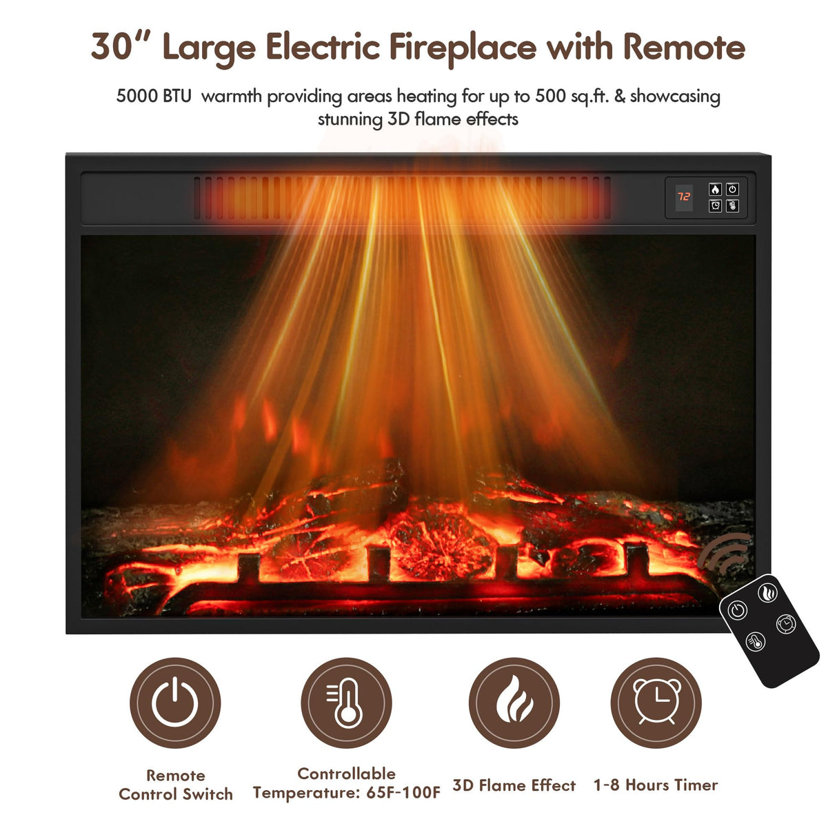 YESHOMY Fireplace TV Stand for Television up to 65+ Inch with Storage and Farmhouse Barn Doors, Entertainment Center with Cabinet and Shelves, Media Console for Living Room, Walnut YESHOMY