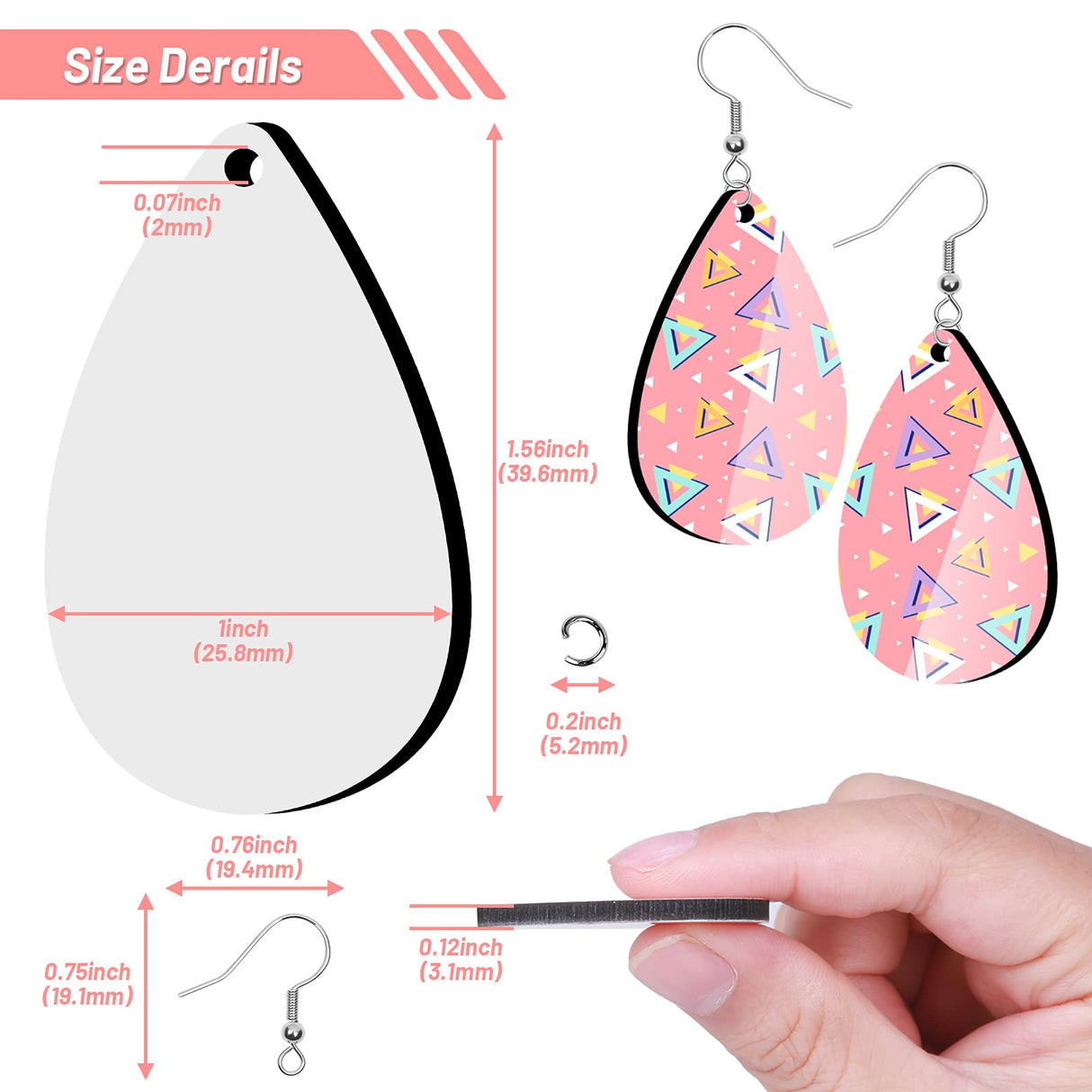 30 Pieces Sublimation Blank Earrings, Modacraft Sublimation Printing Earrings Unfinished Teardrop Heat Transfer Earring Pendant with Earring Hooks and Jump Rings for Jewelry DIY Making. Modacraft