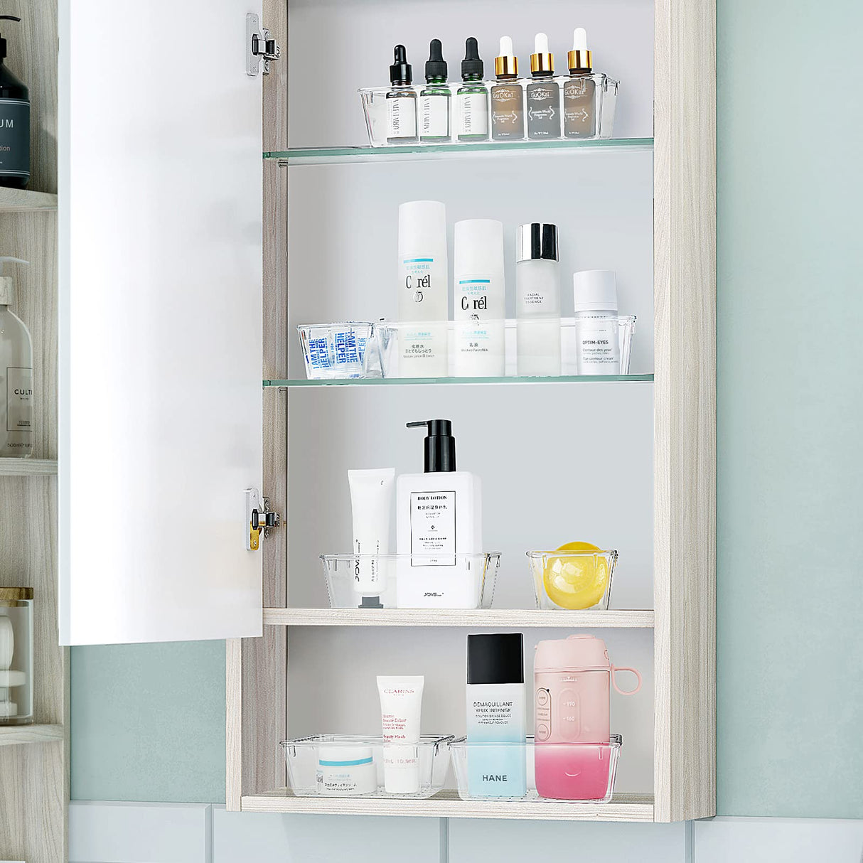 WOWBOX 25 PCS Clear Plastic Drawer Organizer Set, 4 Sizes Desk Drawer Divider Organizers and Storage Bins for Makeup, Jewelry, Gadgets for Kitchen, Bedroom, Bathroom, Office WOWBOX