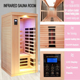 KUNSANA Ceramic 1 Person Infrared Sauna Far Infrared Saunas for Home Hemlock Wood Indoor Sauna Room 2 in 1 Sauna with Low EMF Heaters + Ceramic Heating Cube-Chromotherapy-Bluetooth Speaker KUNSANA