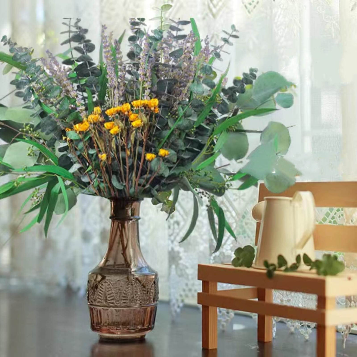 123 Pcs Mixed Real Dried Eucalyptus Stems - Lavender & Rose Flowers Bundles for Shower, Natural Preserved Eucalyptus Leaves Greenery Hanging Shower, Plant Fragrance, Wedding Decor beerfingo