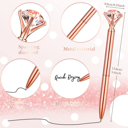 Yahenda 50 Pcs Diamond Pens Bridal Shower Ballpoint Pen Black Ink Bling Pens Crystal Metal Pens Bling Pen with Diamond on Top for Women Bridesmaid Wedding Office School(Rose Gold)