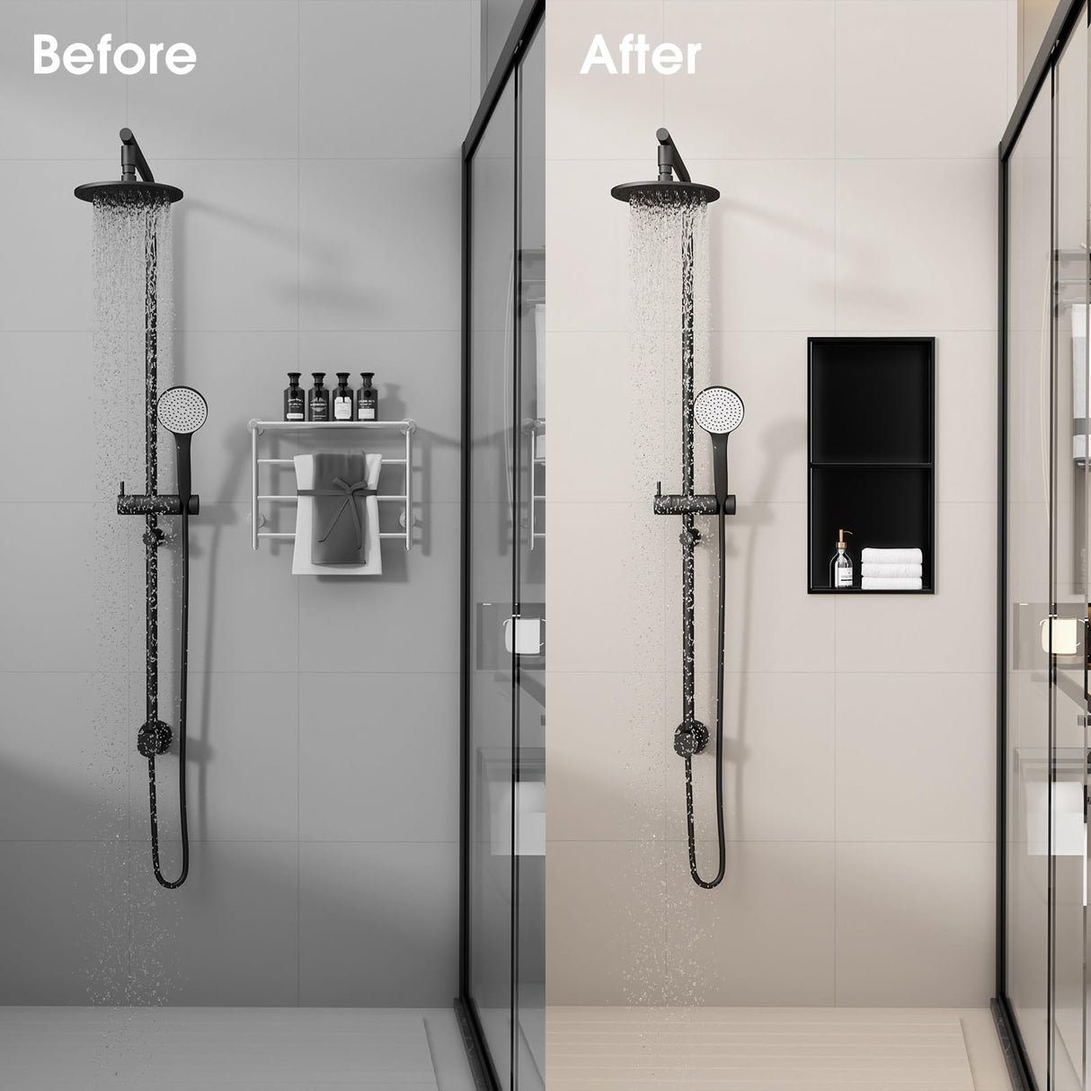 dancrul Stainless Steel Shower Niche, 24" X 12" Recessed Shower Shelf, Ready to Tile Niche for Bathroom Storage, Matte Black dancrul