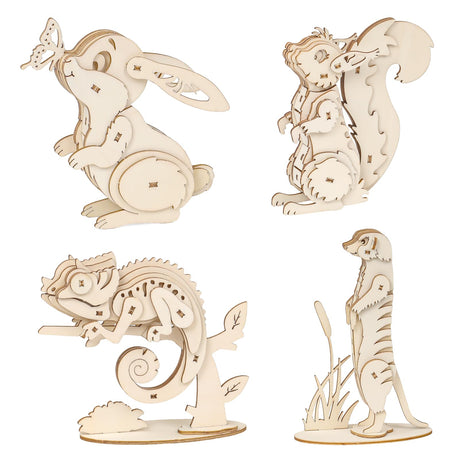 ELX Wooden 3D Puzzles for Kids 6+, 4 Piece Set Animal Wooden Models, Wood Building Kits Stem Toys peresents for Kids and Adults… ELX