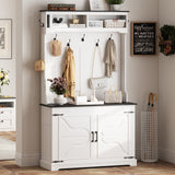 Maupvit Farmhouse Narrow Coat Rack with Shoe Storage, 12 Shoe Cubbies & 7 Coat Hooks, Entryway Furniture with Hall Tree, Ideal for hallways, Living Rooms and Mudrooms, White Maupvit