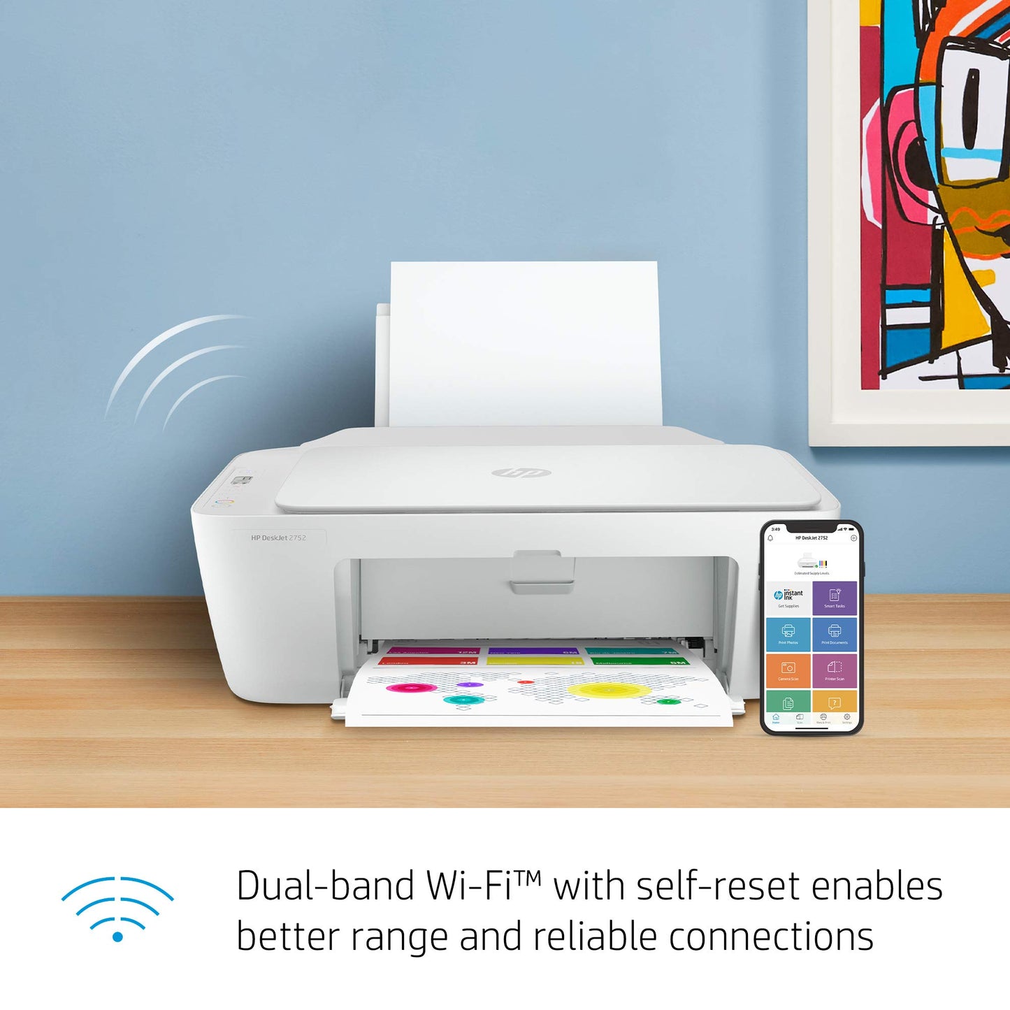 HP DeskJet 2752 All-in-One Color Inkjet Printer Scanner and Copy with Mobile Printing, Wireless Printers for Home and Office, Instant Ink Ready, Dual-Band WiFi, 8RK11A (Renewed)