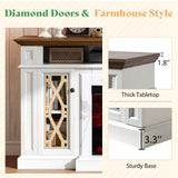 AMERLIFE 70" Farmhouse Heavy Fireplace TV Stand with 33" Electric Fireplace, for 80" TVs up, Media Entertainment Center with Diamond Door, TV Console Storage Cabinet for Living Room, White & Barnwood AMERLIFE