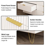 BAZELOR White 6 Drawer Dresser with Golden Handle, Fluted Wood Dressers, Modern Chest for Bedroom, Living Room, Hallway, Entryway BAZELOR