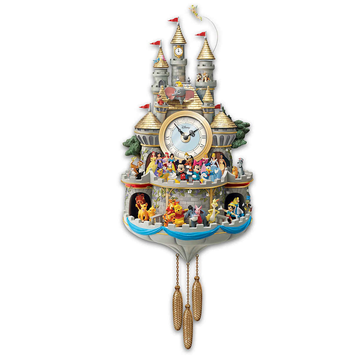 The Bradford Exchange Disney Timeless Magic Musical Wall Cuckoo Clock Masterpiece Handmade With 43 Rotating Characters Castle Windows Light Up Plays Melody A Dream is a Wish Your Heart Makes 20-Inches The Bradford Exchange