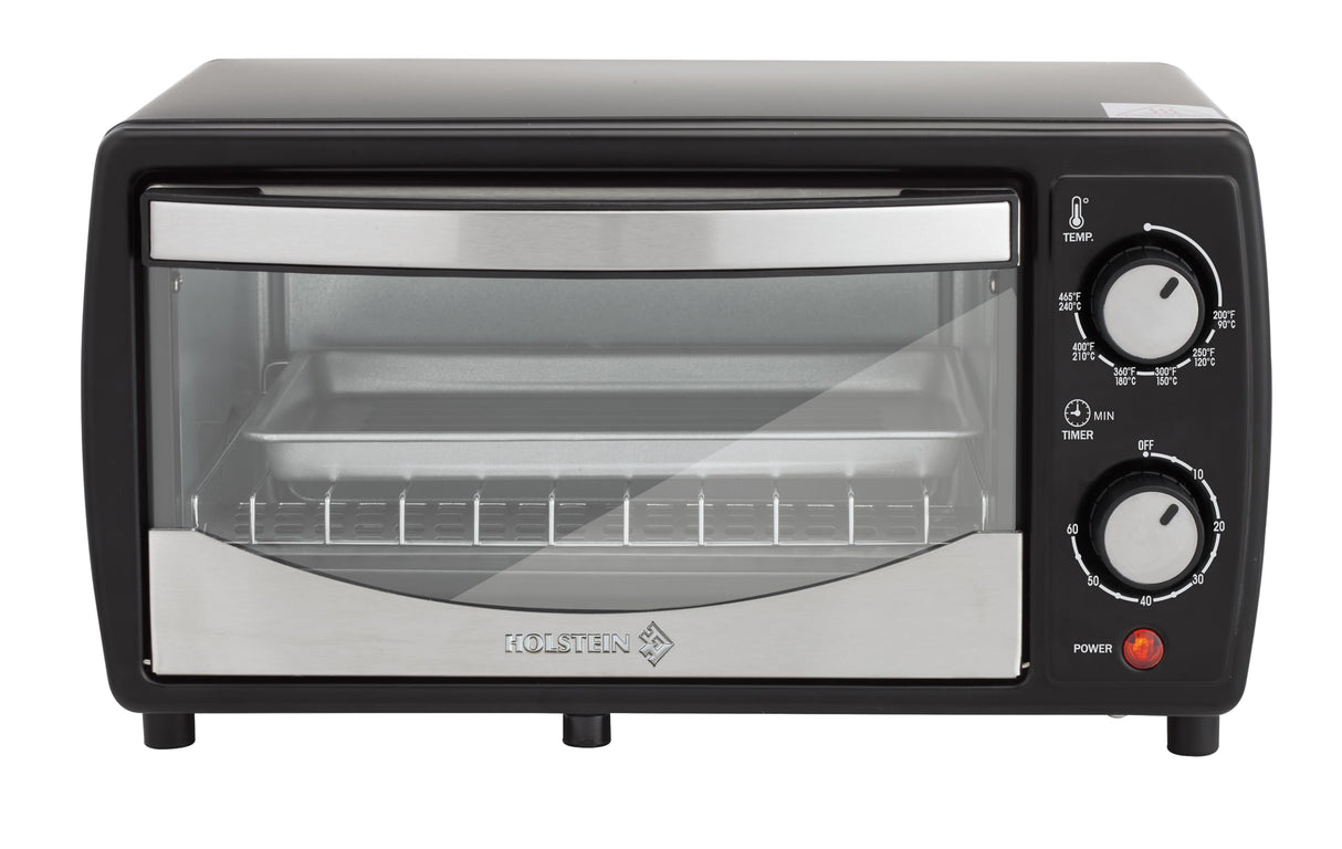Holstein Housewares 4 Slice Countertop Toaster Oven with 60 Minute Timer Includes Pan and Wire Rack, Perfect for Baking, Broiling, and Toasting Compact Design in Sleek Black for Convenient Kitchen Use Holstein Housewares