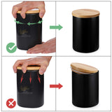 Yangbaga Black Canisters Sets for Kitchen-Set of 3 Coffee Canisters for Countertop with Airtight Wood Lids/Spoons/Stickers, Ceramic Food Storage Containers for Large Suger,Coffee,Tea (42/30/9OZ) Yangbaga