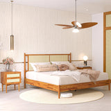 Bme Oliver Headboard Queen Size Bed Frame - 15-Inch Signature Design with Rattan Headboard, Bohemian and Mid Century Style, 12-Slat Wood Support, No Box Spring Needed - Easy Assembly, Caramel Bme