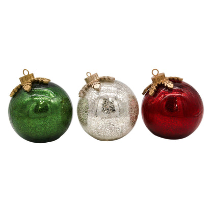 LumaBase Battery Operated Glass Tabletop Christmas Ornaments - Set of 3