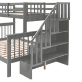 Twin Over Full Bunk Bed with Stairs and Storage Drawers by Harper & Bright Designs in Grey Harper & Bright Designs