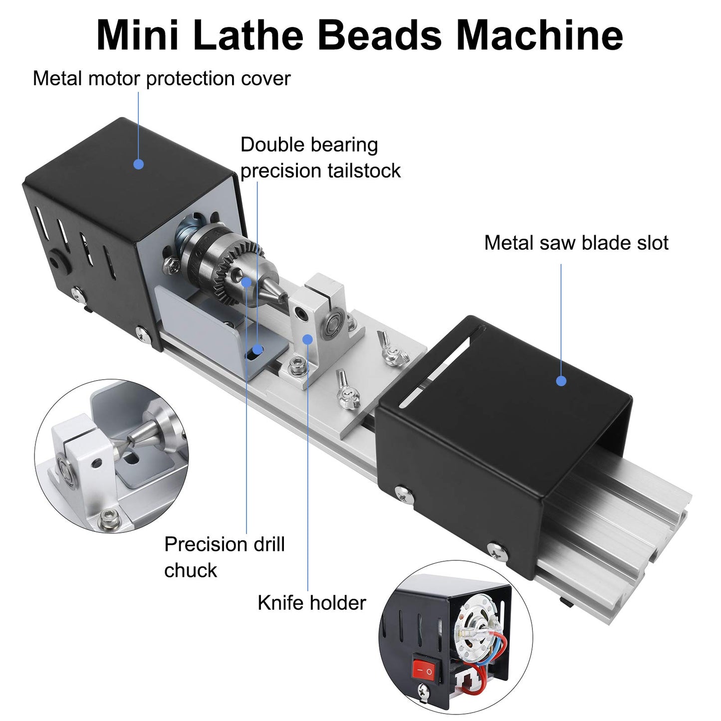 RELMON Mini CNC Lathe Machine Tool, Mini Lathe Beads Polisher Machine Kit, DIY Wood Lathe Milling Machine Grinding Polishing Beads Drill Rotary Tool Set, Grey