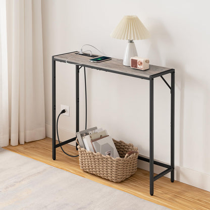 MAHANCRIS Console Table with Power Station, 30.1” Entryway Table, Behind Sofa Table, Industrial Style, Outlets and USB Ports, Sturdy, for Living Room, Entryway, Foyer, Corridor, Greige CTHG76 - WoodArtSupply