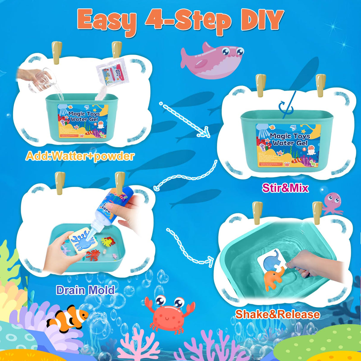 Magic Toys Water Gel Kit: 20 Colors Fairy Aqua Gel with Pearlized & Luminous Magic Paint - Handmade Creative Water Art Set with 12 Shape 3D Molds for Kid Birthday Party Gift Toylfort