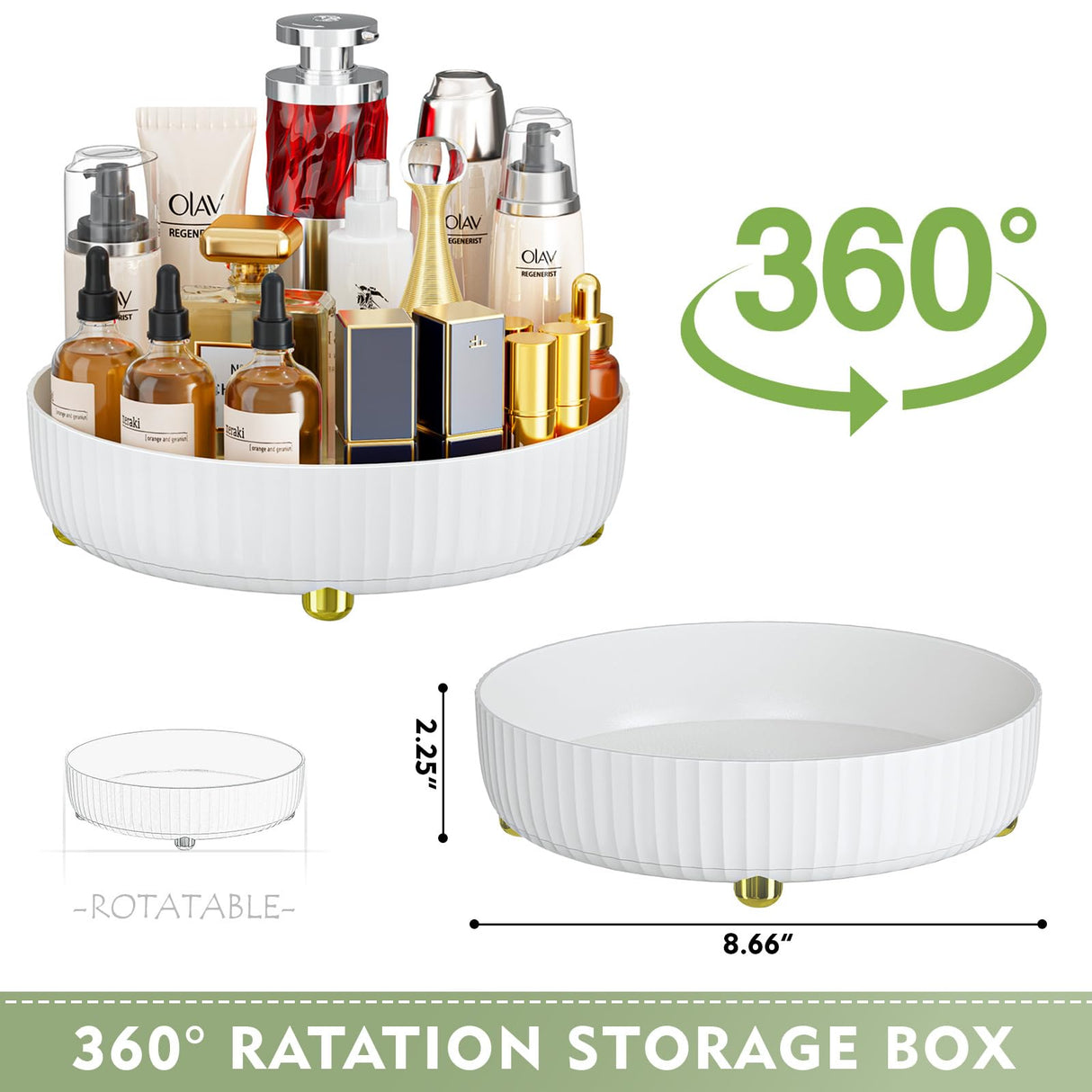 Bathroom Organizers and Storage - Rotating Makeup Organizer Tray for Perfume,Skincare,Cosmetics and Bathroom Storage,Lazy Susan Organizer,White 7 code