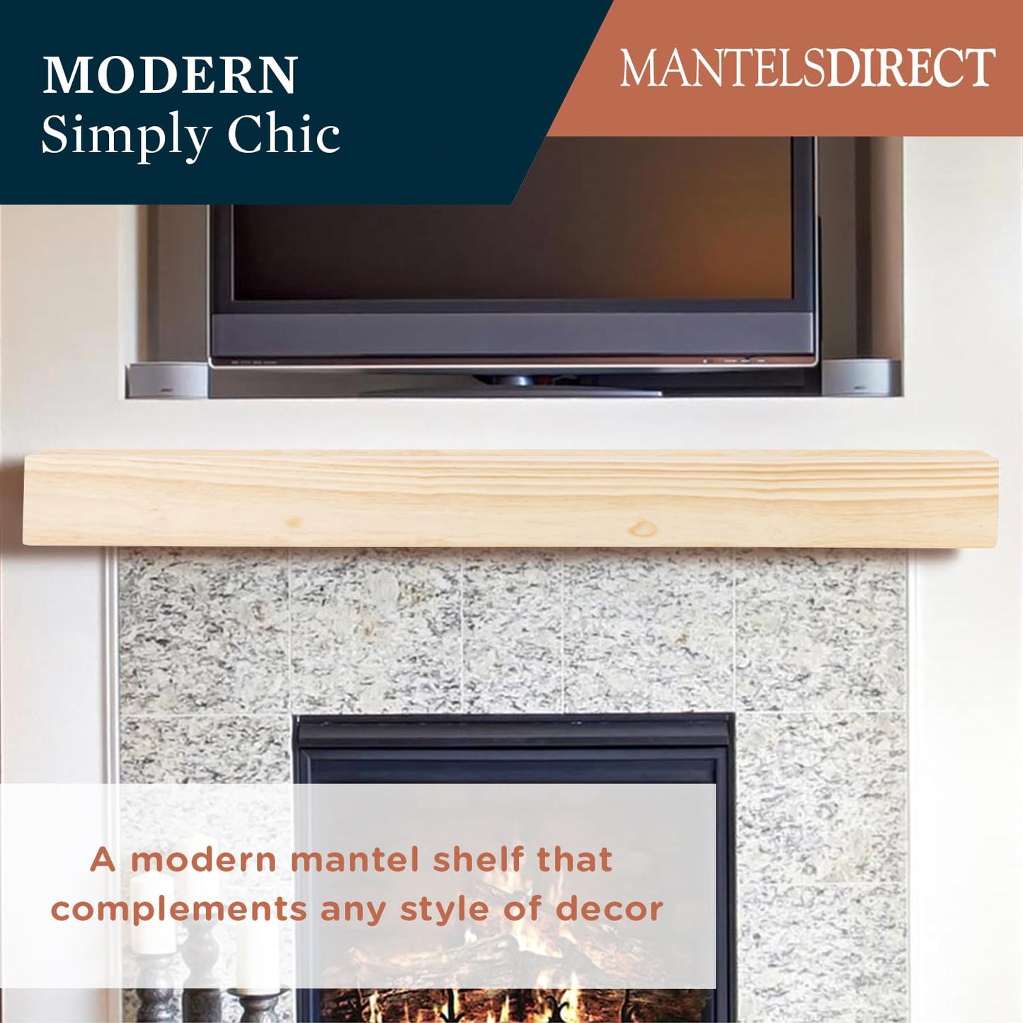 MANTELSDIRECT 60 Inch Floating Fireplace Mantel Wood Shelf in Unfinished - Austin from Mantels Direct | Wooden Rustic Wall Shelf Perfect for Décor and Electric Fireplaces