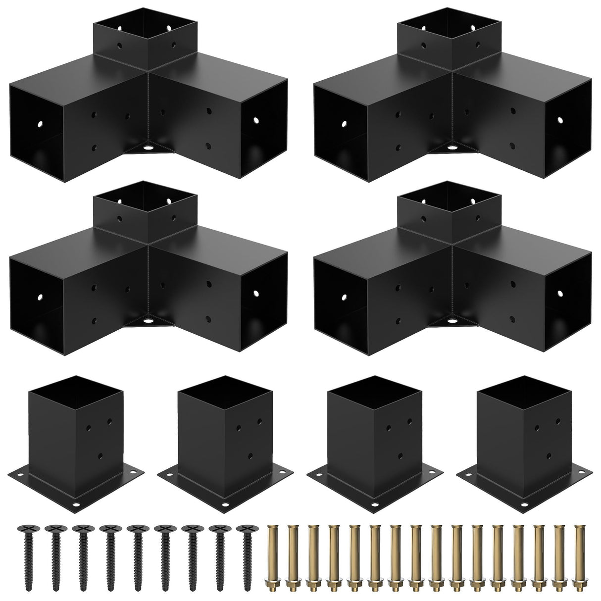 Heavy Alloy Steel Pergola Kit with 3-Way Pergola Brackets for 6"x 6" (Actual 5.5" X 5.5") Lumber，DIY Pergola Brackets Suitable for Pergolas，Gardens，and Metal Gazebo Kits - Includes Screws JEXALINE