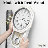 White Pendulum Wall Clock - Rustic Wooden Farmhouse Wall Clock - Regulator Clock Battery Operated - Wood Pendulum Clock - Decorative Wall Clocks for Living Room Decor, Home, Office and Gift 18x11 Lovely Home Essentials