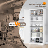 Yizosh Metal Storage Cabinet with 2 Doors and 5 Adjustable Shelves - 71" White Kitchen Pantry Storage Cabinet, 5-Tier Tall Steel Cabinet Locker for Kitchen, Living Room, Dining Room Yizosh