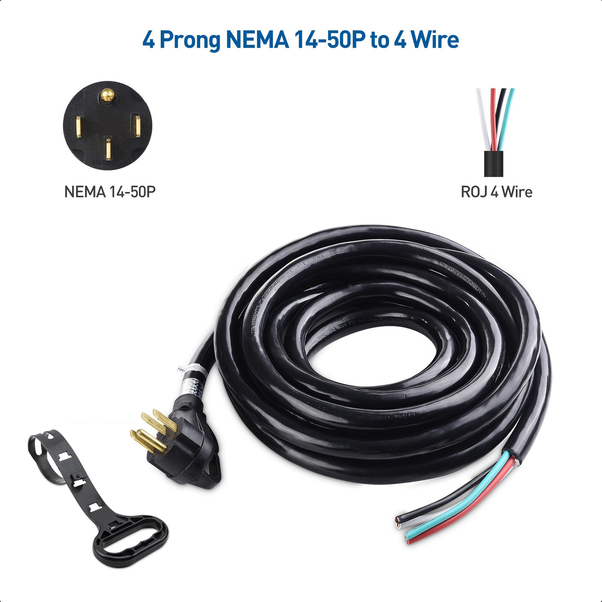 Cable Matters 4 Prong Replacement 50 AMP RV Power Cord - 25ft, 6/8 AWG, Generator Extension Cord, Compatible with Tesla Charger/EV Charger / J1772 Charger (NEMA 14-50P to 4 Wire) Cable Matters