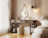 ODK Office Small Computer Desk: Home Table with Fabric Drawers & Storage Shelves, Modern Writing Desk, Grey Oak, 48"x16" ODK