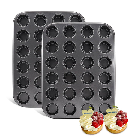 MARIWEI 2 Pack Premium Bakeware 24-Cup, Mini Muffin Pan, Dishwasher Oven Safe (Black, Steel) MARIWEI
