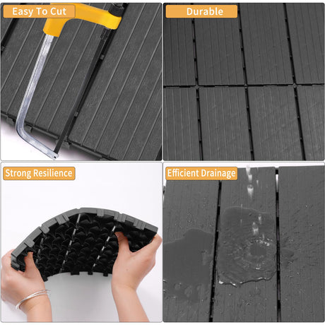 44Pcs Plastic Interlocking Deck Tiles,12"x12" Patio Deck Tiles,Flooring Outdoor Waterproof All Weather Use,Patio Floor Decking Tiles for Garden Poolside Front/Back Yard(Light Gray) Weawilson