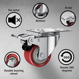 2 Inch Caster Wheels, Casters Set of 4, ASHGOOB Red Polyurethane (PU) Casters with Brake Heavy Duty, Industrial Locking Swivel Top Plate Castor Wheels for Workbench/Furniture/Cart ASHGOOB