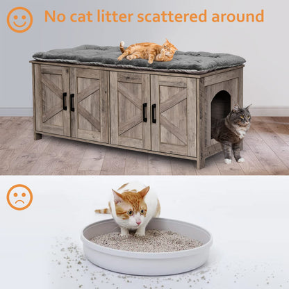 Homhedy Cat Litter Box Enclosure for 2 Cats, Litter Box Furniture Hidden with Double Room,Wooden Cat Washroom Furniture,Cat House,47.2”L x 19.7”W x 19.7”H,Greige
